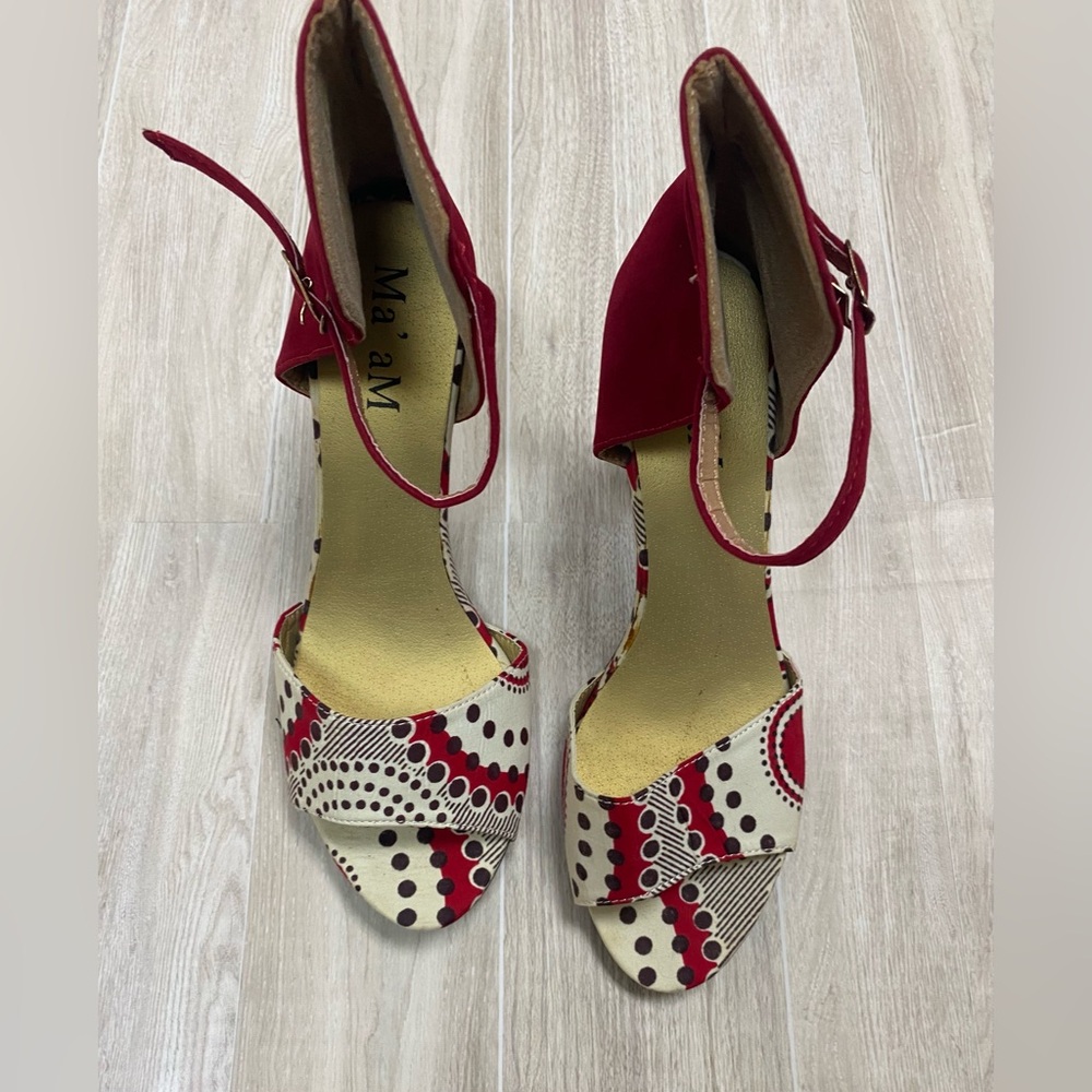 Ma’am African print Red and Cream Women's heels